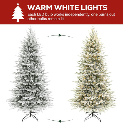 Hykolity 7.5 ft Prelit Snow Flocked Christmas Tree, 2933 PE&PVC Realistic Branch Tips, Artificial