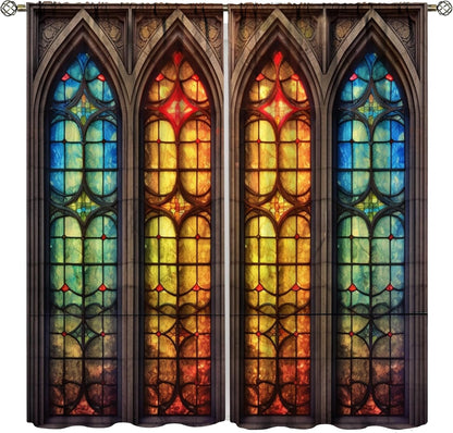 Stained Glass Curtains,Mid Century Vintage Style Abstract Art Home Decor Drapes for Bedroom Living