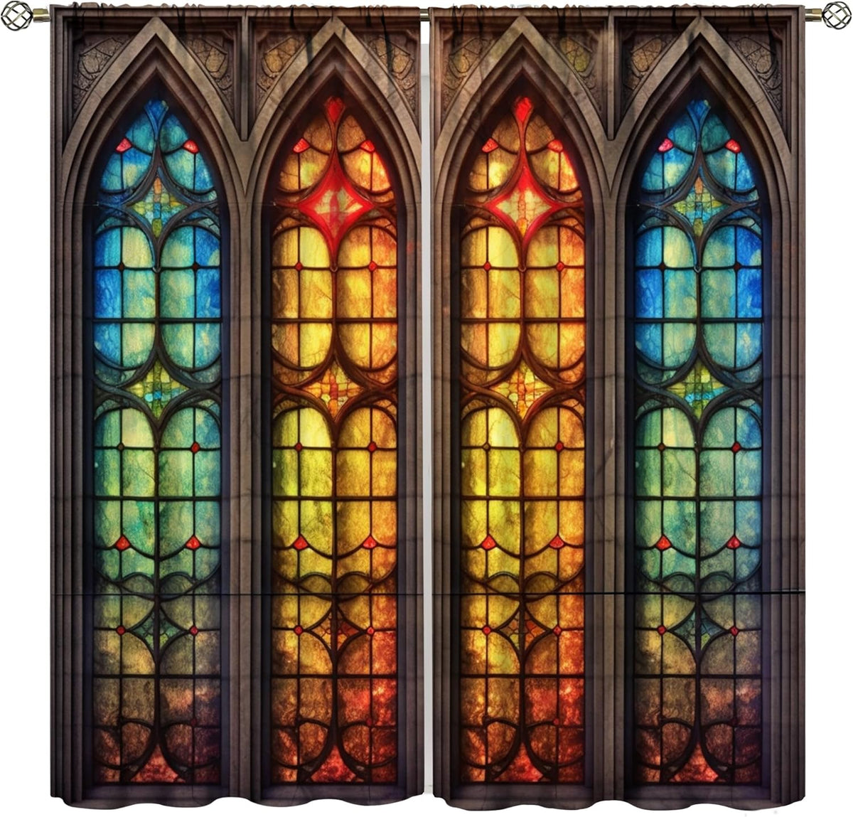 Stained Glass Curtains,Mid Century Vintage Style Abstract Art Home Decor Drapes for Bedroom Living