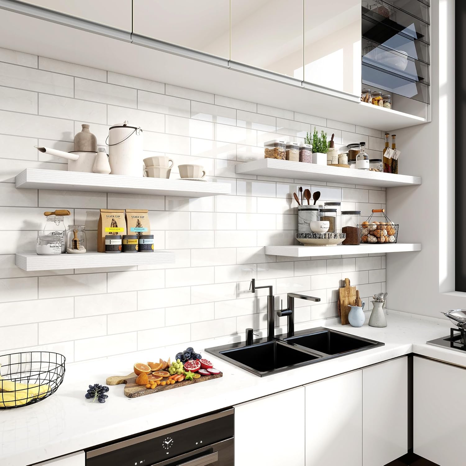 24 Inch Floating Shelves, 12 Inch Deep Floating Shelves for Wall, Floating Shelf with Invisible