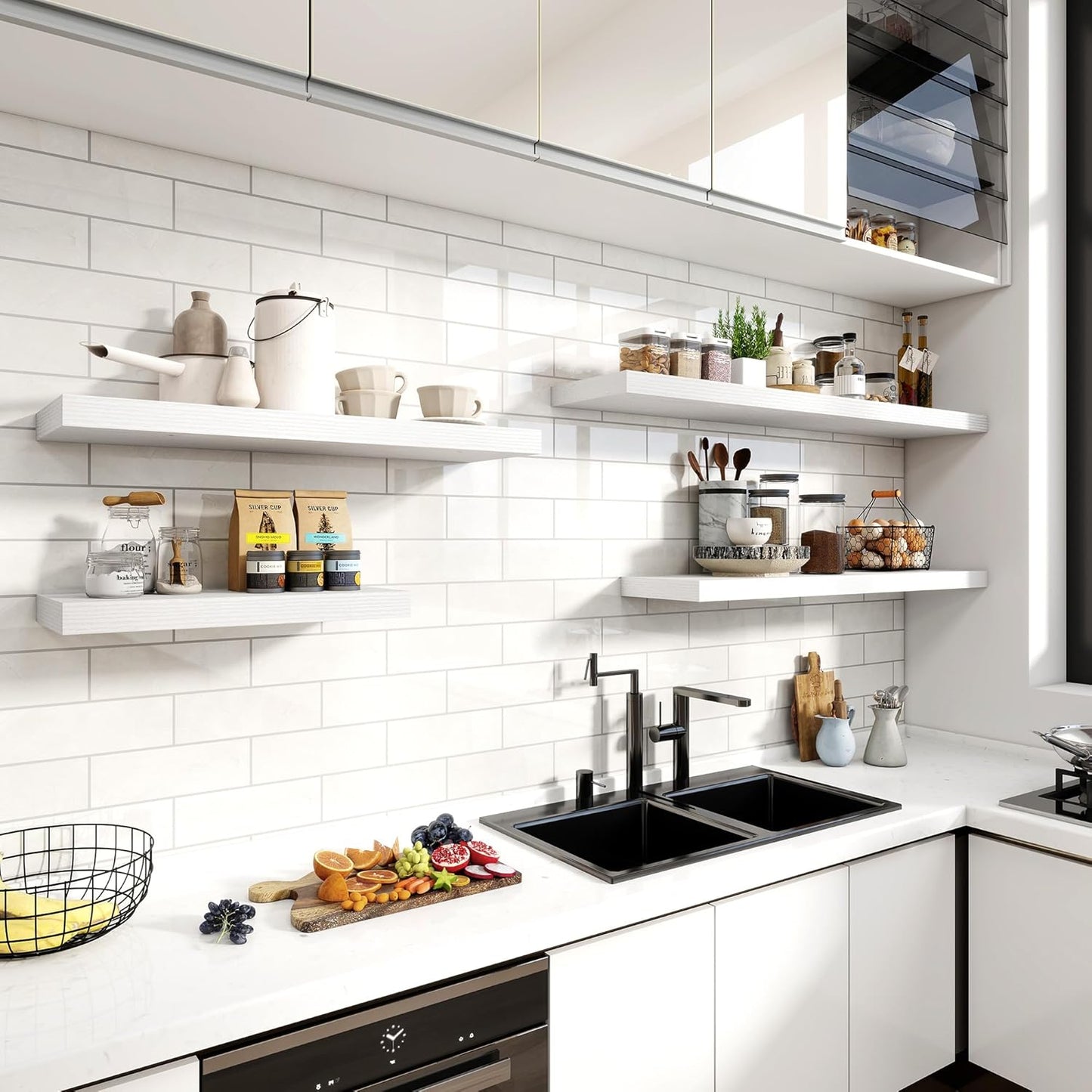 55 Inch Floating Shelves, 12 Inch Deep Floating Shelves for Wall, Floating Shelf with Invisible
