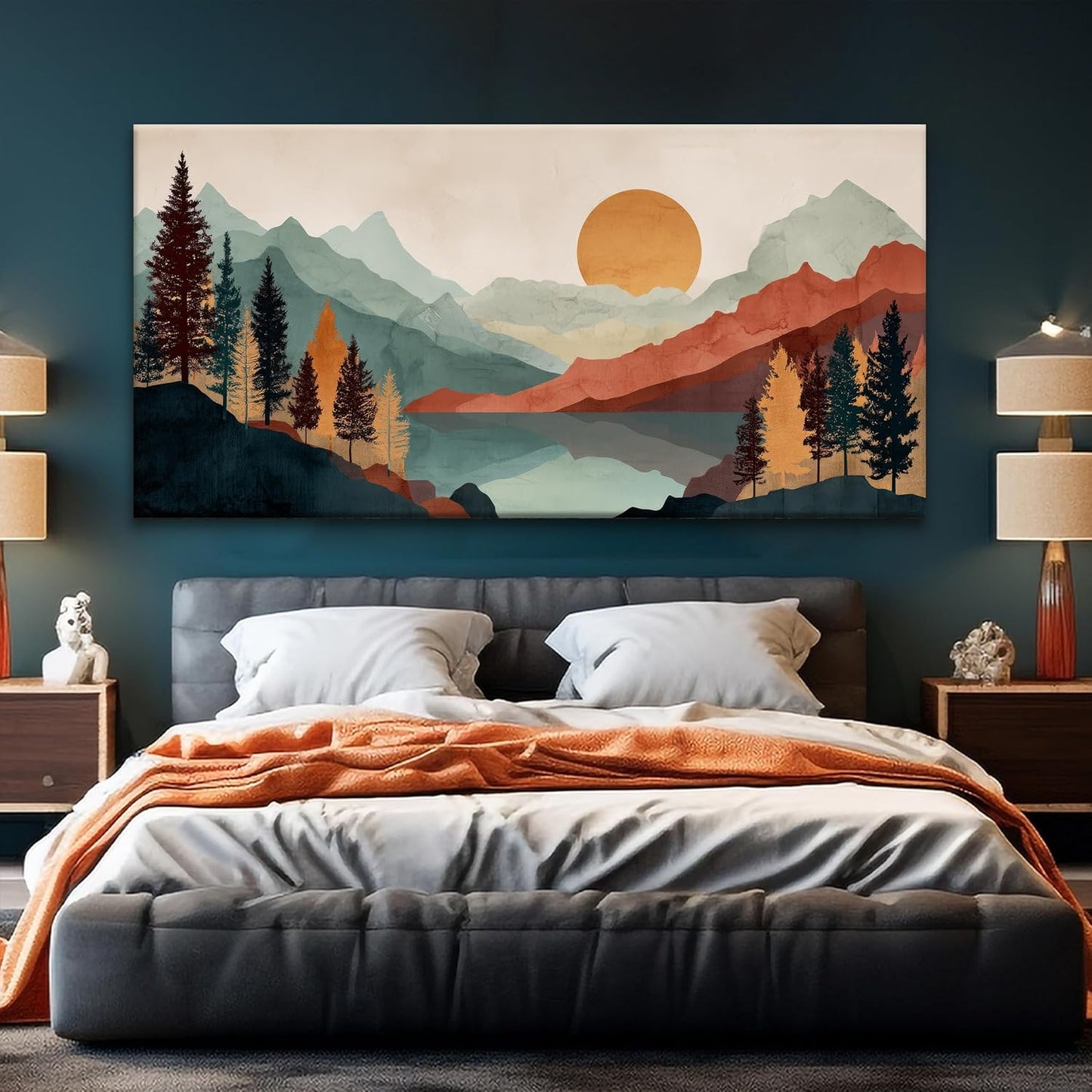 Tsomzxng Large Abstract Boho Wall Art For Living Room Canvas Art Wall Decor Artwork Mountain Forest