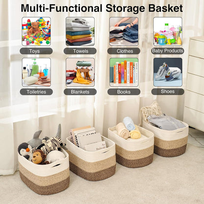 Storage Baskets for Organizing & Shelves, Woven Cotton Rope Organization Bins for Dog Toys