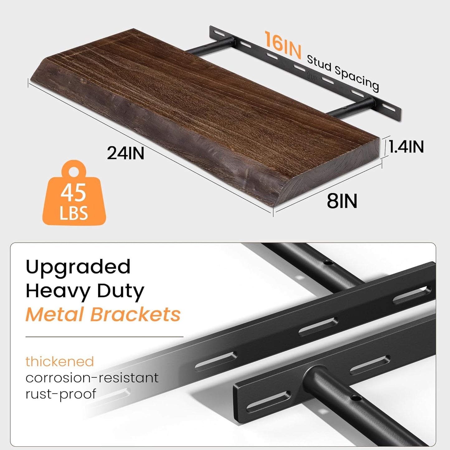 Fun Memories Floating Shelves for Wall, 24 Inhc Floating Shelves Wall Mounted, Rustic Live Edge Elm