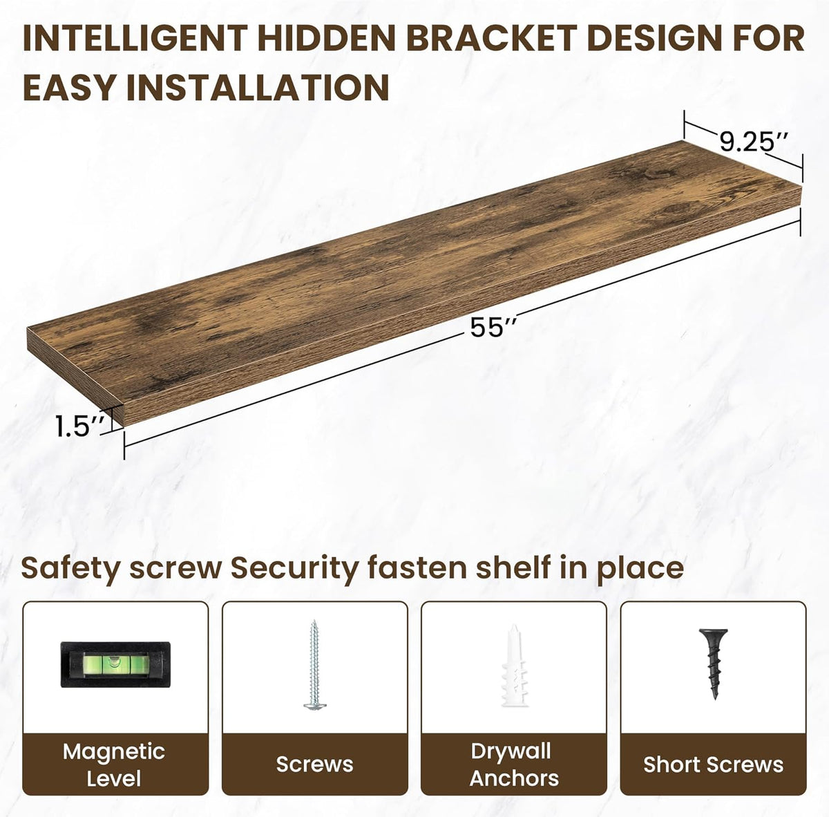 55 Inch Floating Shelves, 12 Inch Deep Floating Shelves for Wall, Floating Shelf with Invisible