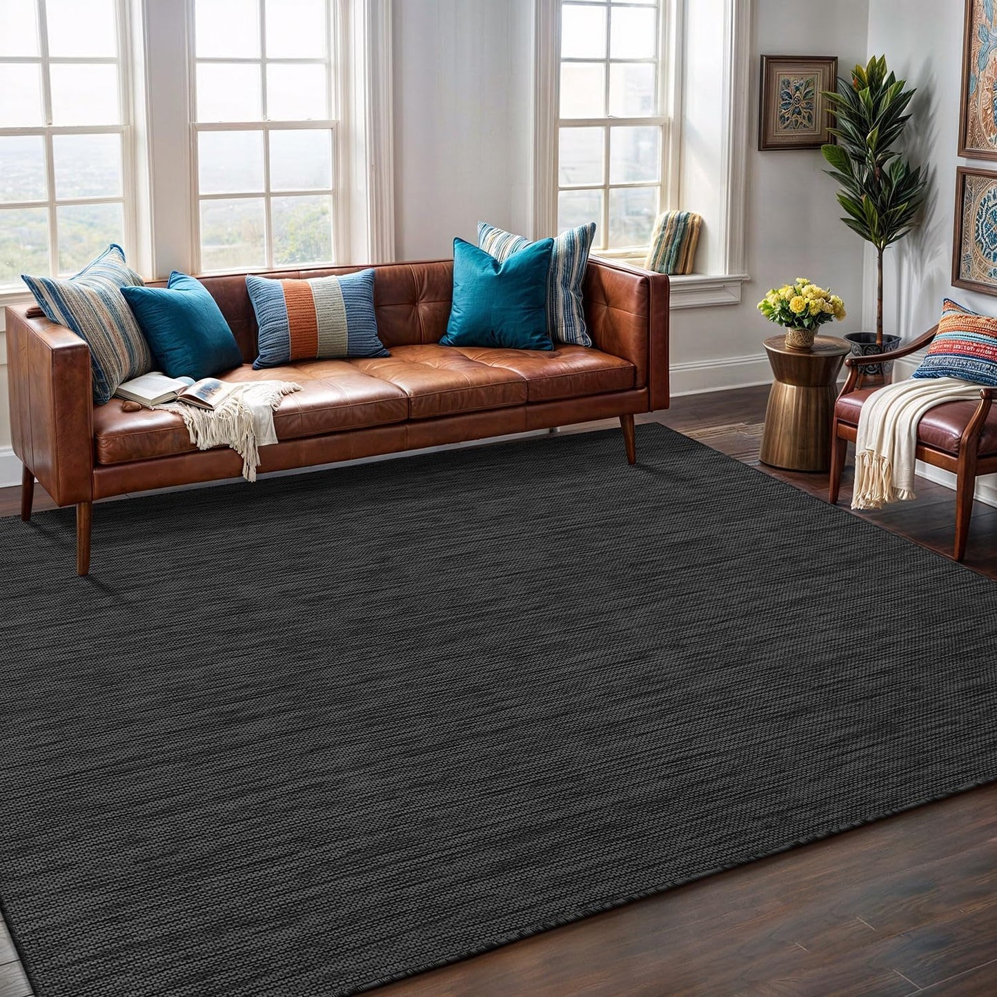 Washable Indoor Outdoor Rug 9x12 Weather Resistant Area Rugs Modern Solid for Porch Deck Balcony
