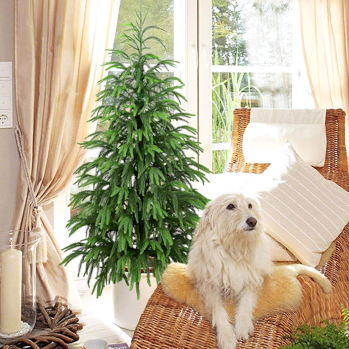 Artificial Norfolk Pine Tree, 4 ft Realistic Christmas Tree, Fake Potted Plants for Front Porch