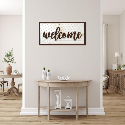 Welcome Sign - Large Rustic Wooden Wall Decor for Farmhouse Living Room, Entryway, or Foyer |
