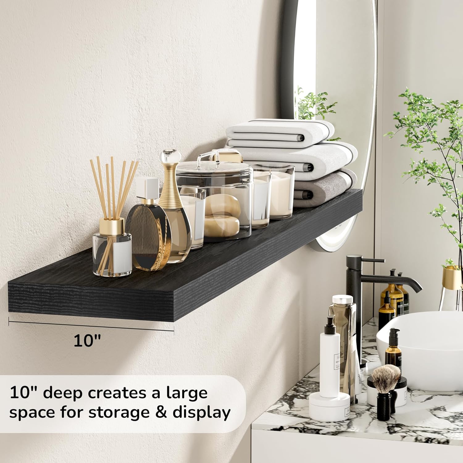 Floating Shelves - 10.3 Inch Deep Wall Shelf for Decor & Storage - Wall Mounted Display Shelving