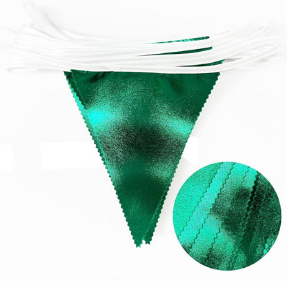 Green Party Decorations Triangle Pennant Banner Flag Dark Green Metallic Fabric Bunting Garland for