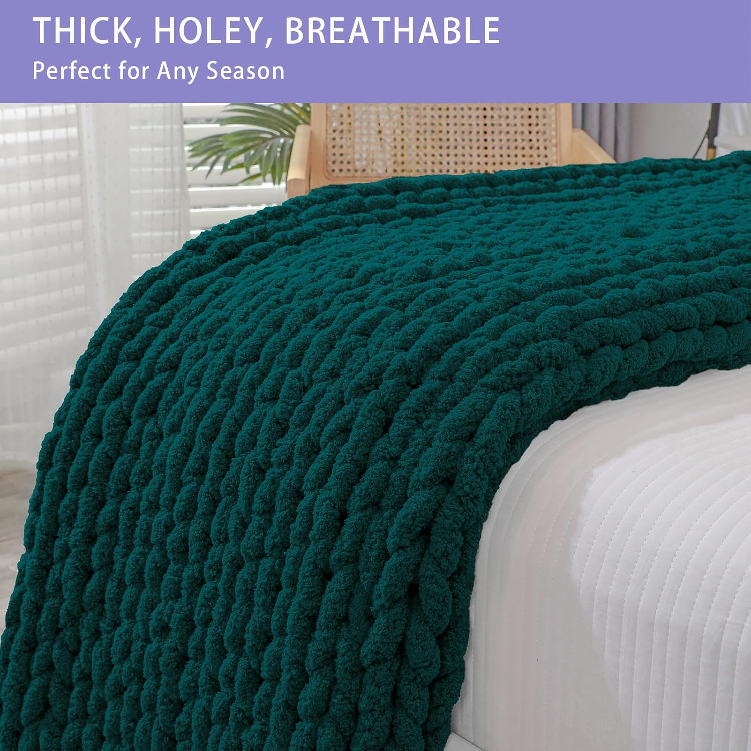 Bigacogo Chunky Knit Throw Blanket for Couch, 51x63 inches, 100% Hand Knitted with Thick Jumbo