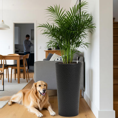 Worth Garden 2-Pack 28" H. Metal Planter with 2X Inside Pots - Hand-Hammered Texture Tall Narrow