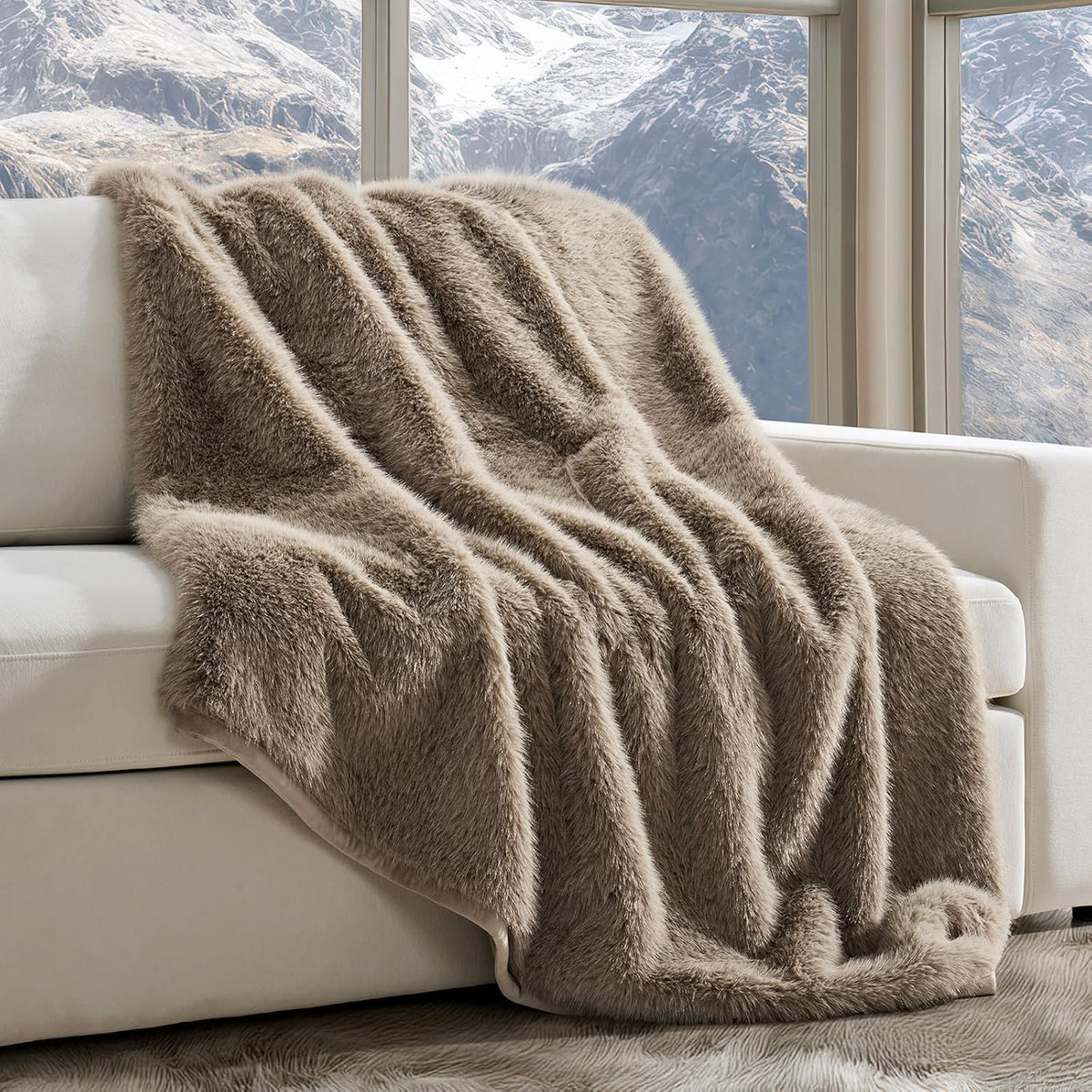 Luxury Faux Fur Throw Blanket, Soft Fluffy Faux Mink Blankets for Bed, Couch, Sofa, Thick Cozy