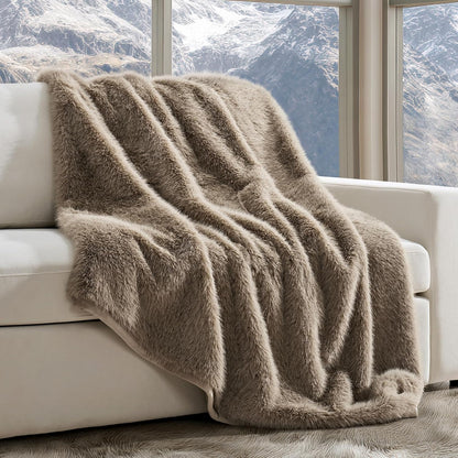 Luxury Faux Fur Throw Blanket, Soft Fluffy Faux Mink Blankets for Bed, Couch, Sofa, Thick Cozy