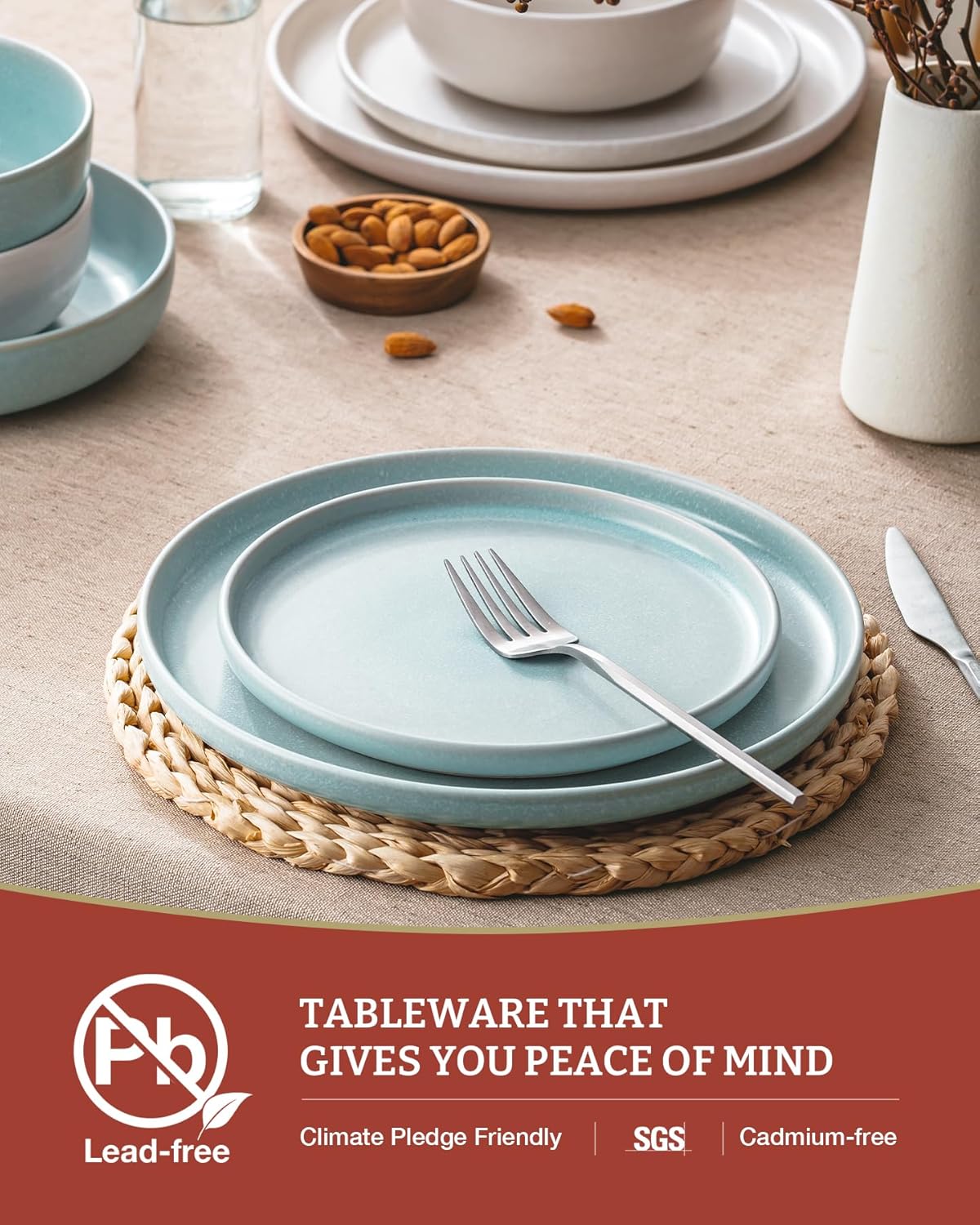 Famiware Milkyway Plates and Bowls Sets, 12 Pieces Dinnerware Sets, Reactive Glaze Dish Set
