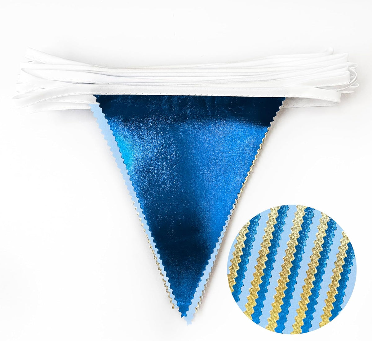Gold Blue Party Decoration Gradient Blue and Gold Triangle Pennant Banner Flag Metallic Fabric