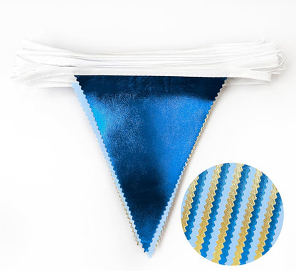 Gold Blue Party Decoration Gradient Blue and Gold Triangle Pennant Banner Flag Metallic Fabric
