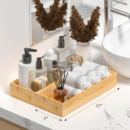 Kitchen Drawer Organizer Tray, Stackable Bamboo Deep Drawer Organizer for Large Silverware
