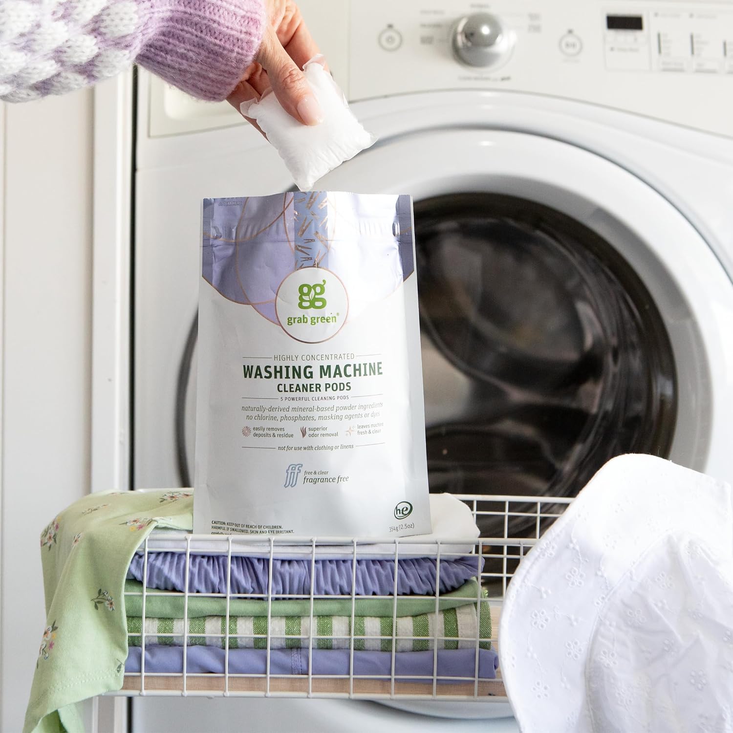Grab Green Washing Machine Cleaner, 5 Count, Fragrance Free, Mineral Based Removes Deposits and