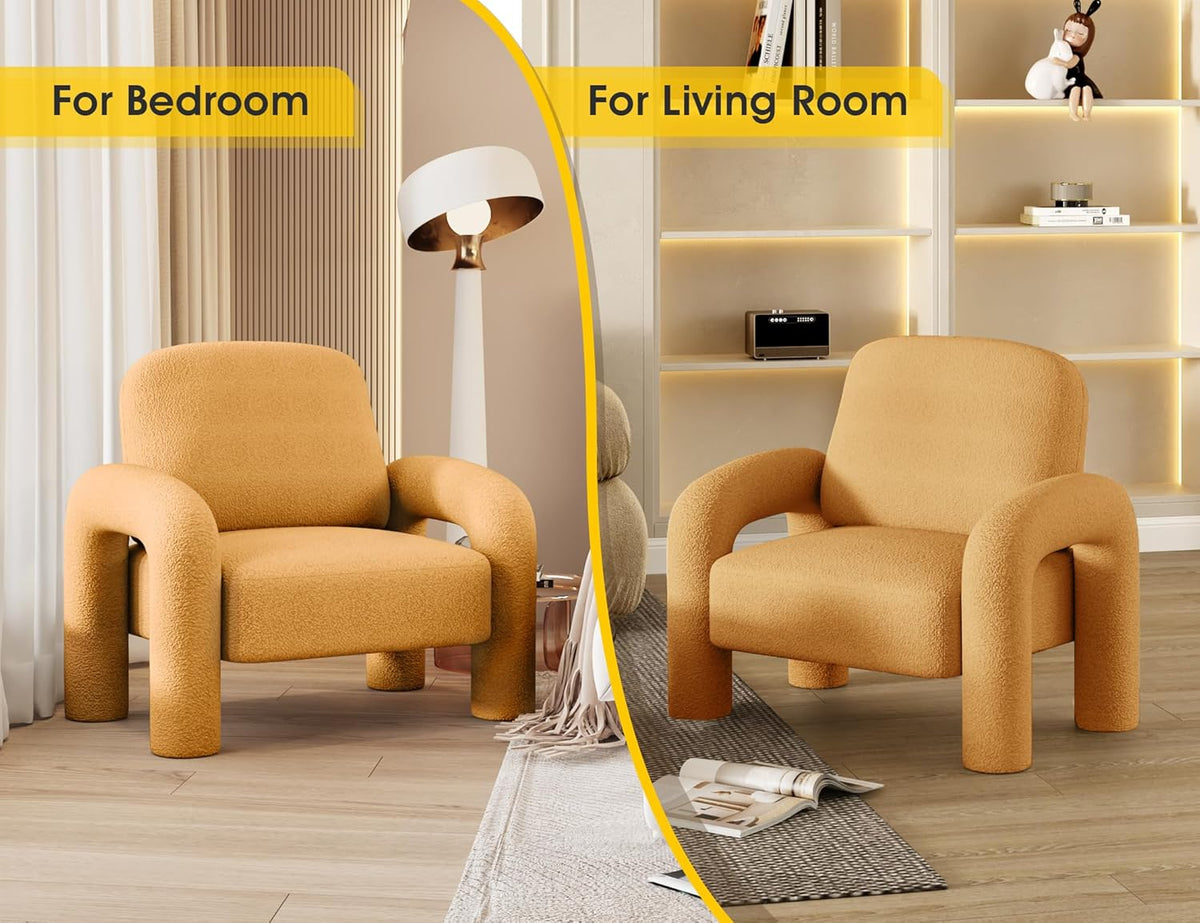 Modern Sherpa Accent Chair, Teddy Upholstered Arm Single Sofa, Cozy Fluffy Reading Chair for Living
