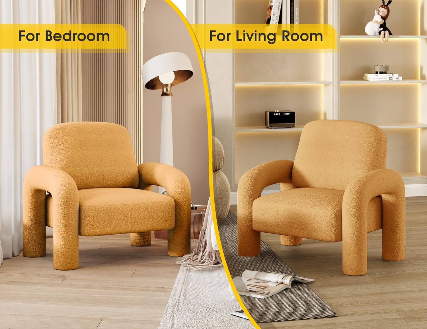 Modern Sherpa Accent Chair, Teddy Upholstered Arm Single Sofa, Cozy Fluffy Reading Chair for Living