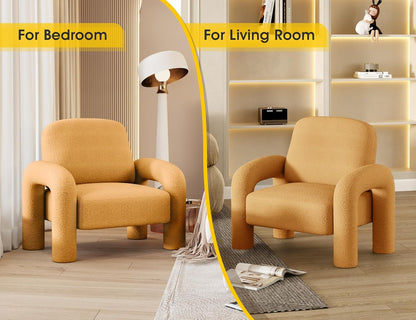 Modern Sherpa Accent Chair, Teddy Upholstered Arm Single Sofa, Cozy Fluffy Reading Chair for Living