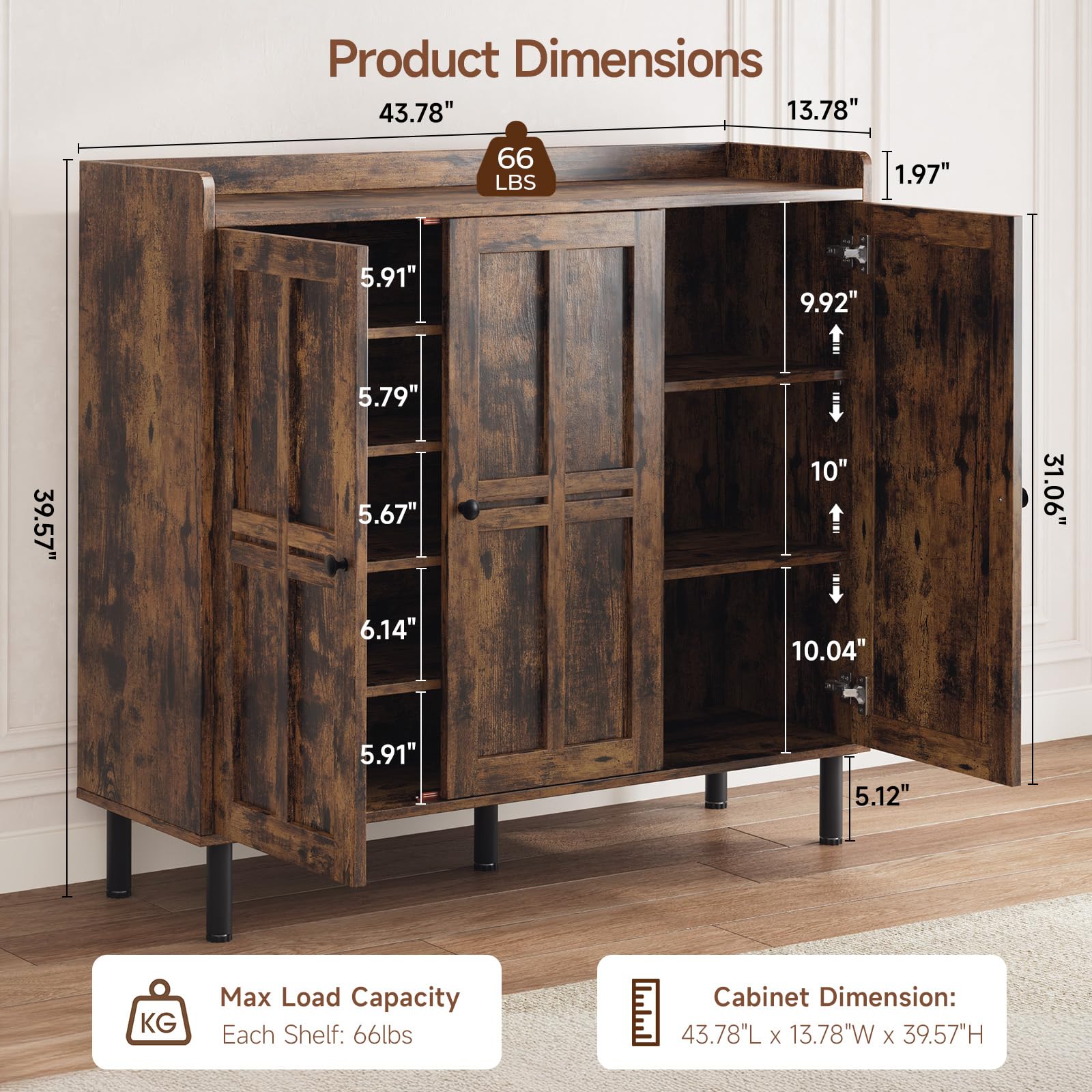 ComfyCorner Shoe Cabinet with 3 Doors, Shoe Rack for Entryway, Rustic Brown