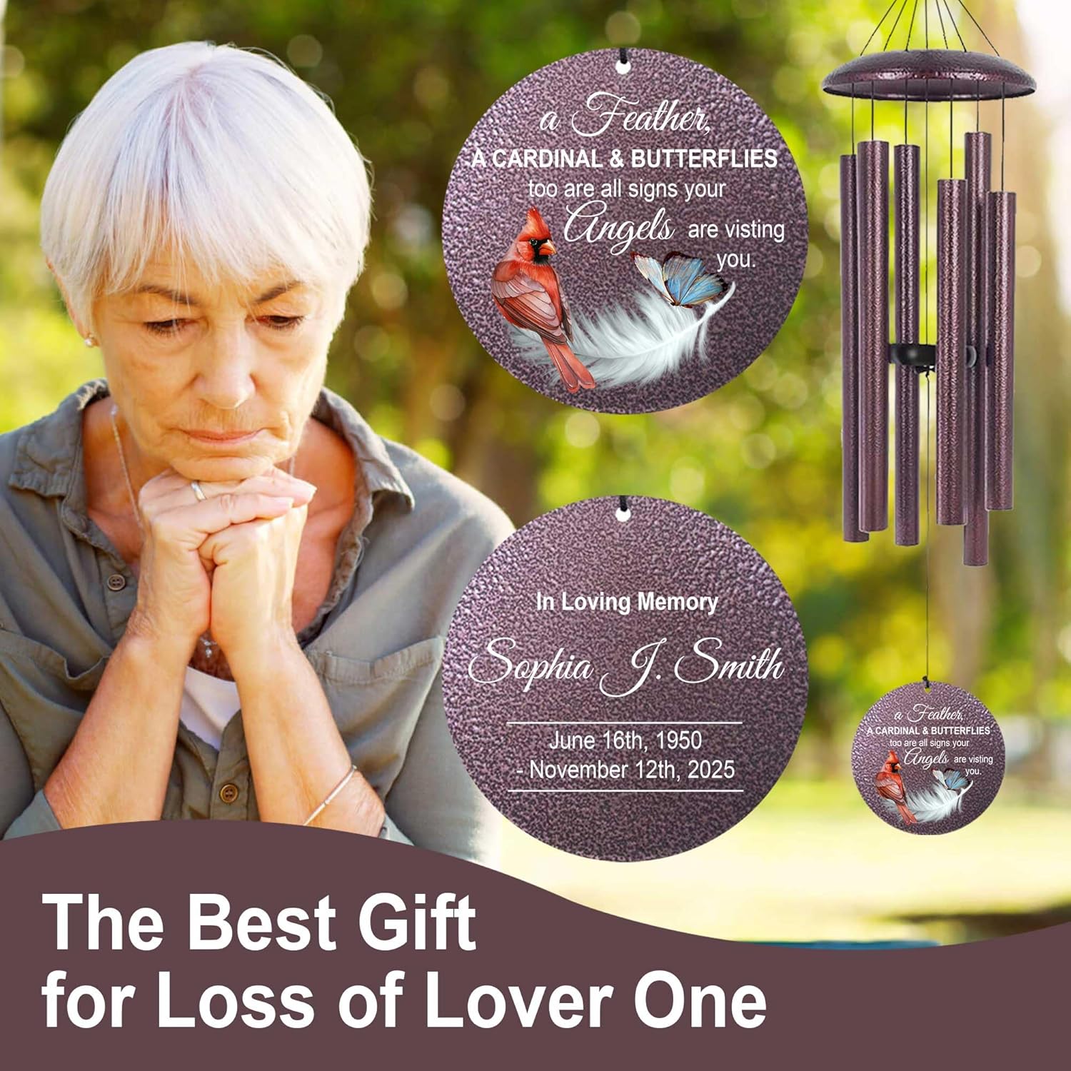 ASTARIN Custom Cardinal Wind Chimes for Loss of Lover Mom Dad, Butterfly Wind Chime Memorial