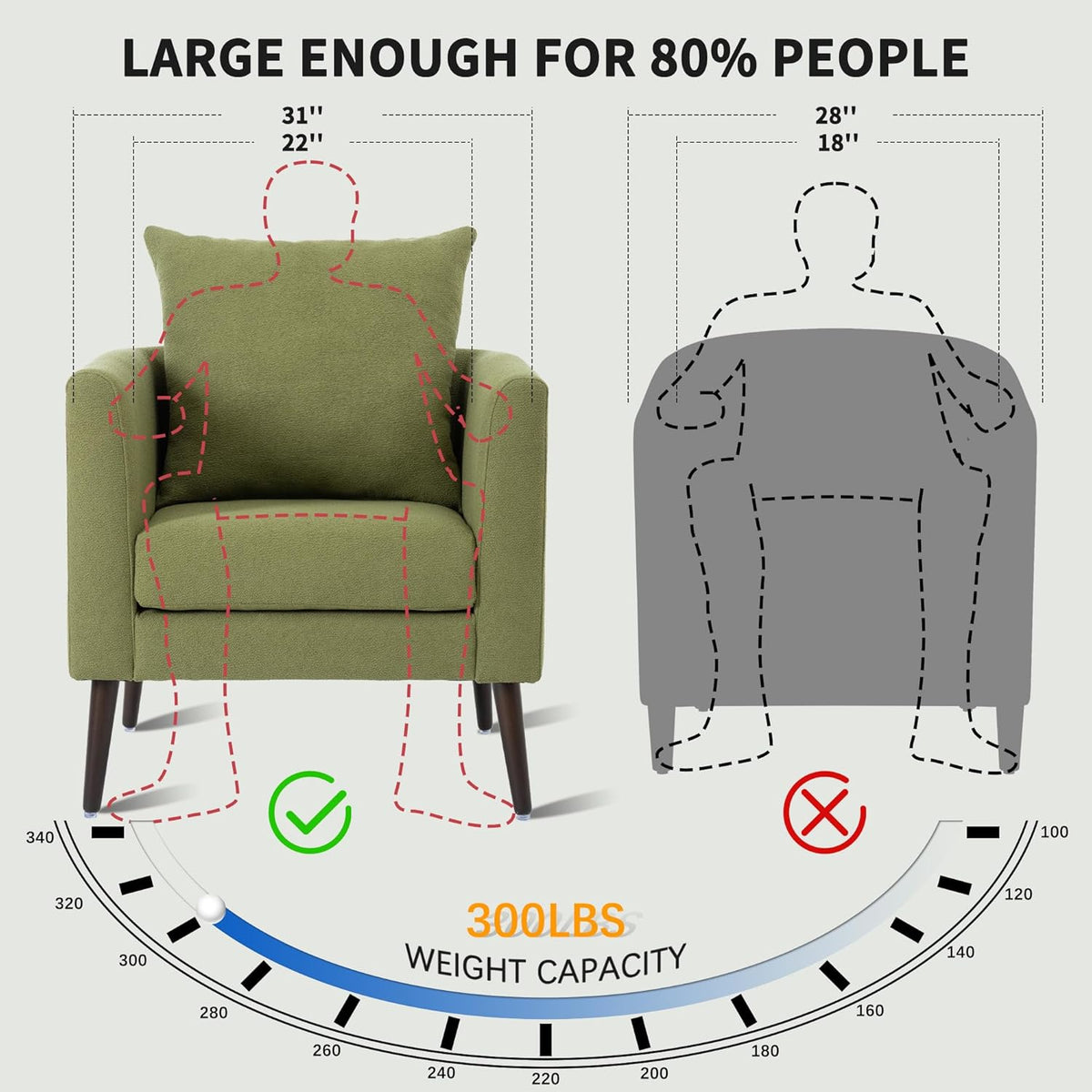 Barrel Accent Chair with Back Pillow, Large Upholstered Armchair with Solid Wood Legs Modern