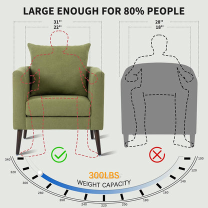 Barrel Accent Chair with Back Pillow, Large Upholstered Armchair with Solid Wood Legs Modern