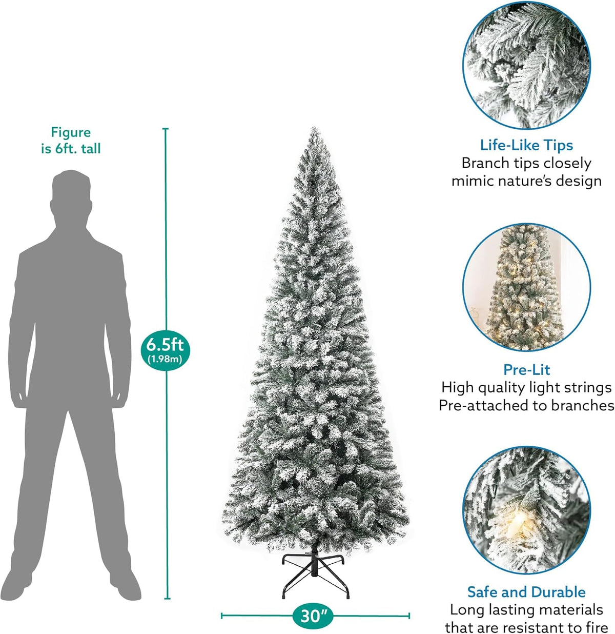 Naomi Home Salzburg 6.5ft Frosted Prelit Slim Artificial Christmas Tree with 864 Branch Tips, 250
