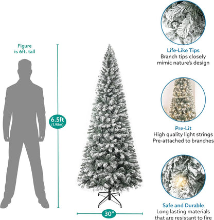 Naomi Home Salzburg 6.5ft Frosted Prelit Slim Artificial Christmas Tree with 864 Branch Tips, 250