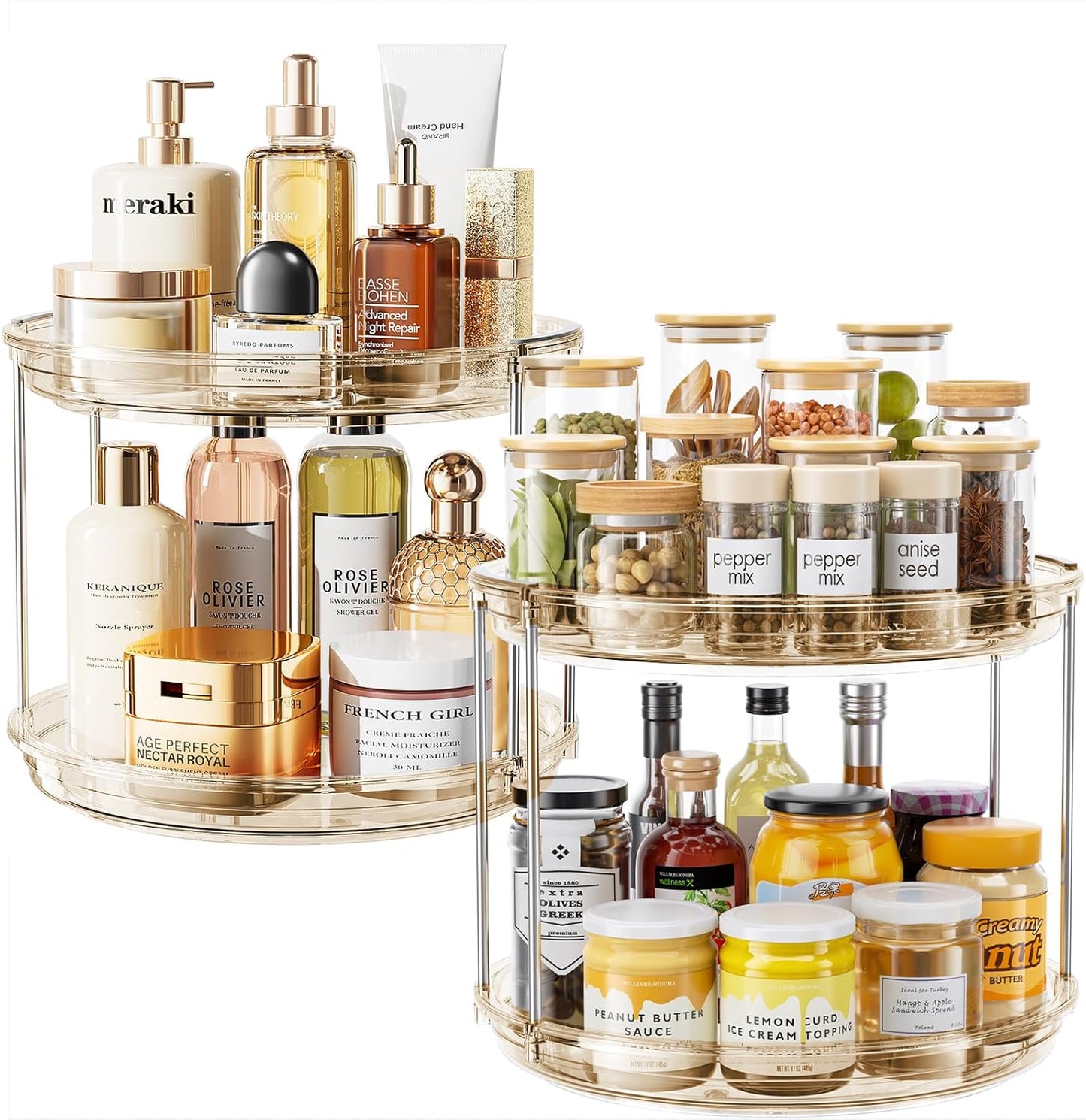 LAMU 2 Pack 2 Tier Lazy Susan Turntable Organizer 10.6'' Rotating Spice Rack Organization for