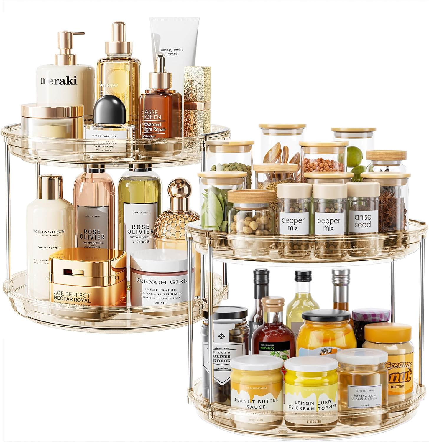 LAMU 2 Pack 2 Tier Lazy Susan Turntable Organizer 10.6'' Rotating Spice Rack Organization for