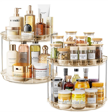 LAMU 2 Pack 2 Tier Lazy Susan Turntable Organizer 10.6'' Rotating Spice Rack Organization for