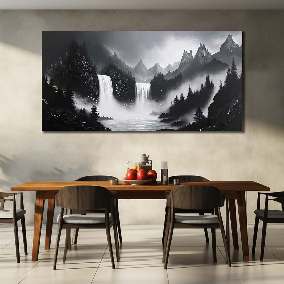 Mountain Hand Painting Wall Decor For Living Room - Extra Large Waterfall Pictures Wall Art For