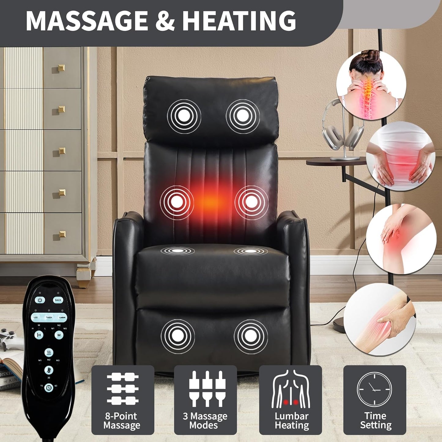 Manual Swivel Rocker Recliner Chair for Adults, Overstuffed Reclining Glider Chair for Nursing with