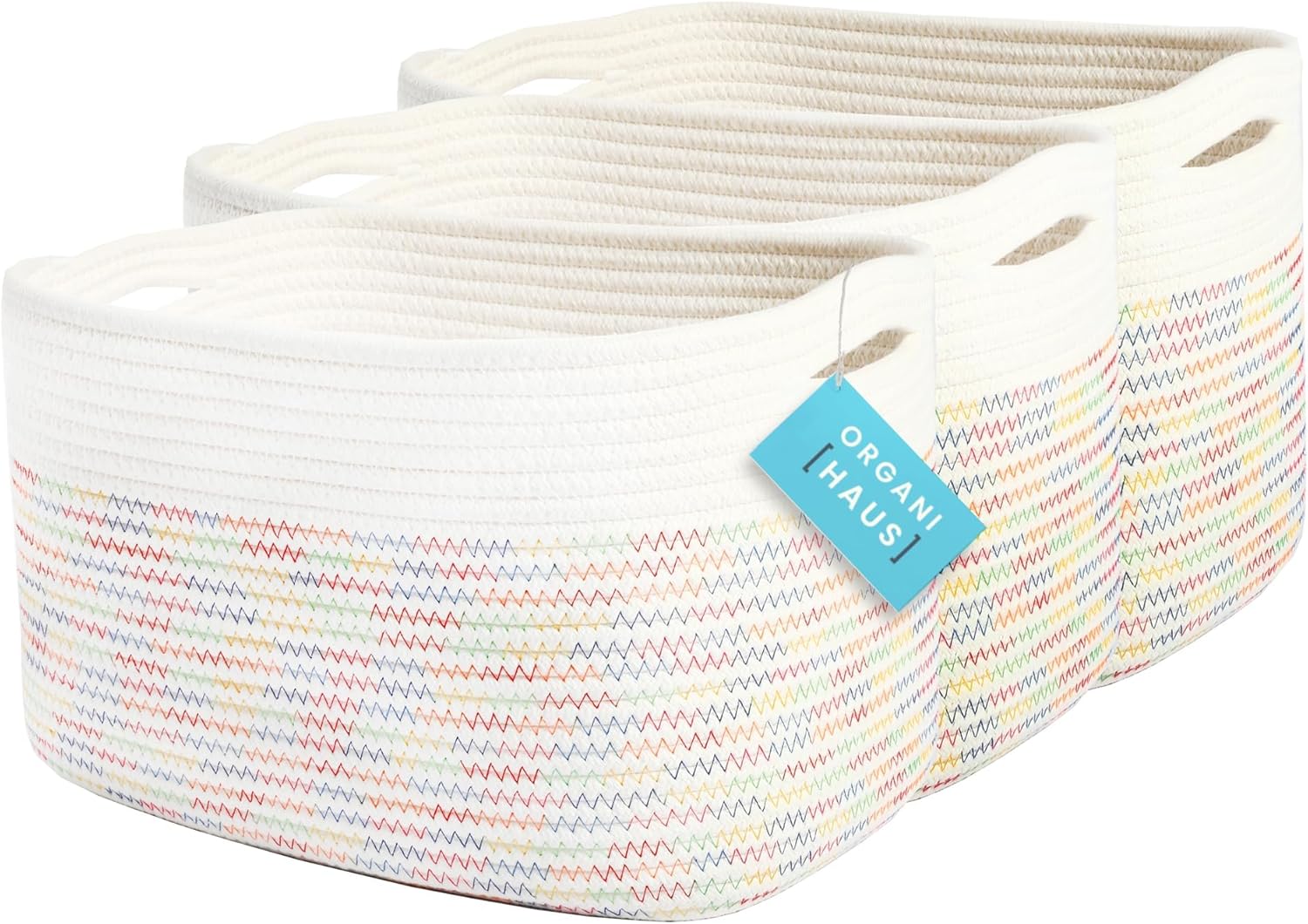 OrganiHaus Set of 3 Woven Storage Baskets for Organizing, Cotton Rope Organizer Bins for Shelves