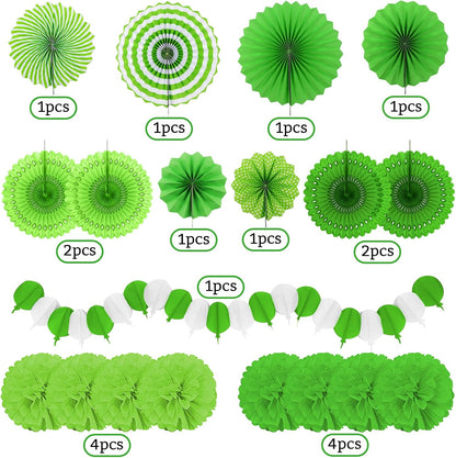 Green Party Decorations, Papar Fans Pompoms Fans Garlands for Birthday Wedding Graduation Summer