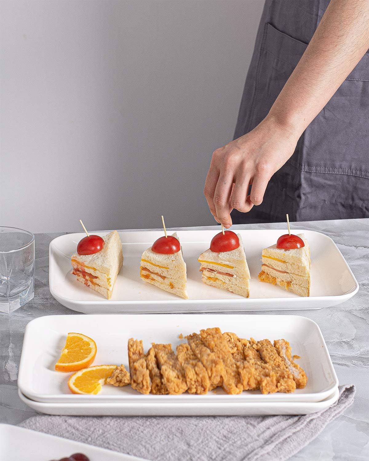 DELLING Large Serving Platter Set 16/14/12inch Large Serving Tray - Rectangular White Serving Trays