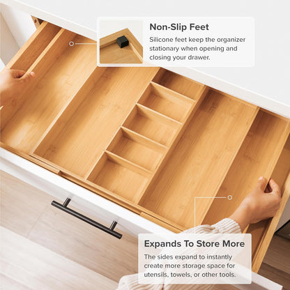 Adjustable Kitchen Drawer Organizer for Utensils and Junk, Food-Safe Contract Grade with 100%