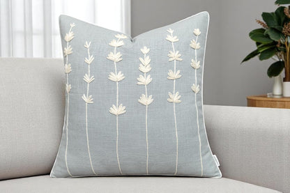 VAGMINE Hand Embroidered Daisy Accent Throw Pillow Cover - 20x20 Inches Square - 100% Cotton Robins