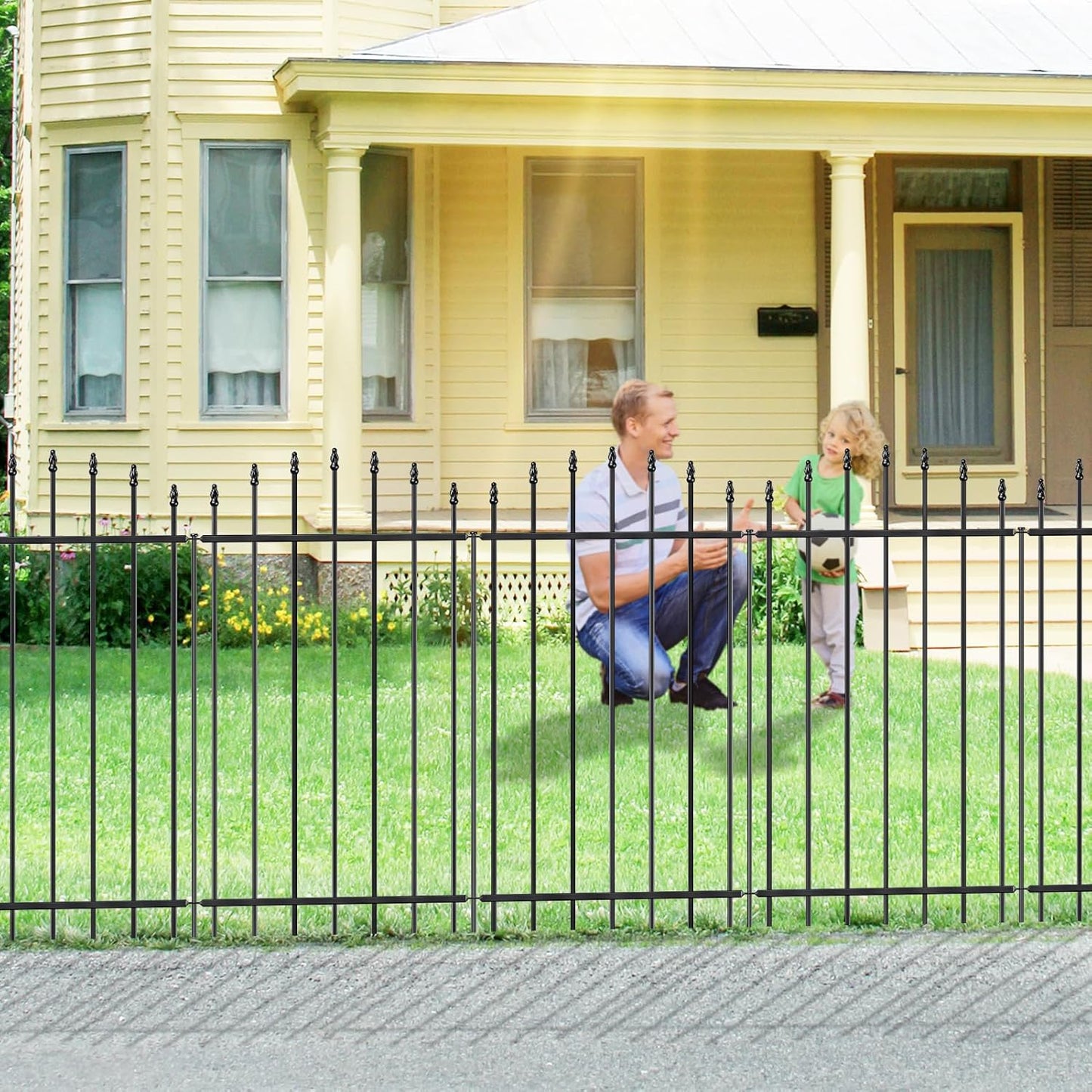 Metal Garden Fence 42 in H x 12 ft L, 6 Panels + 7 Stakes Border Dog Fence Panels Animal Barrier