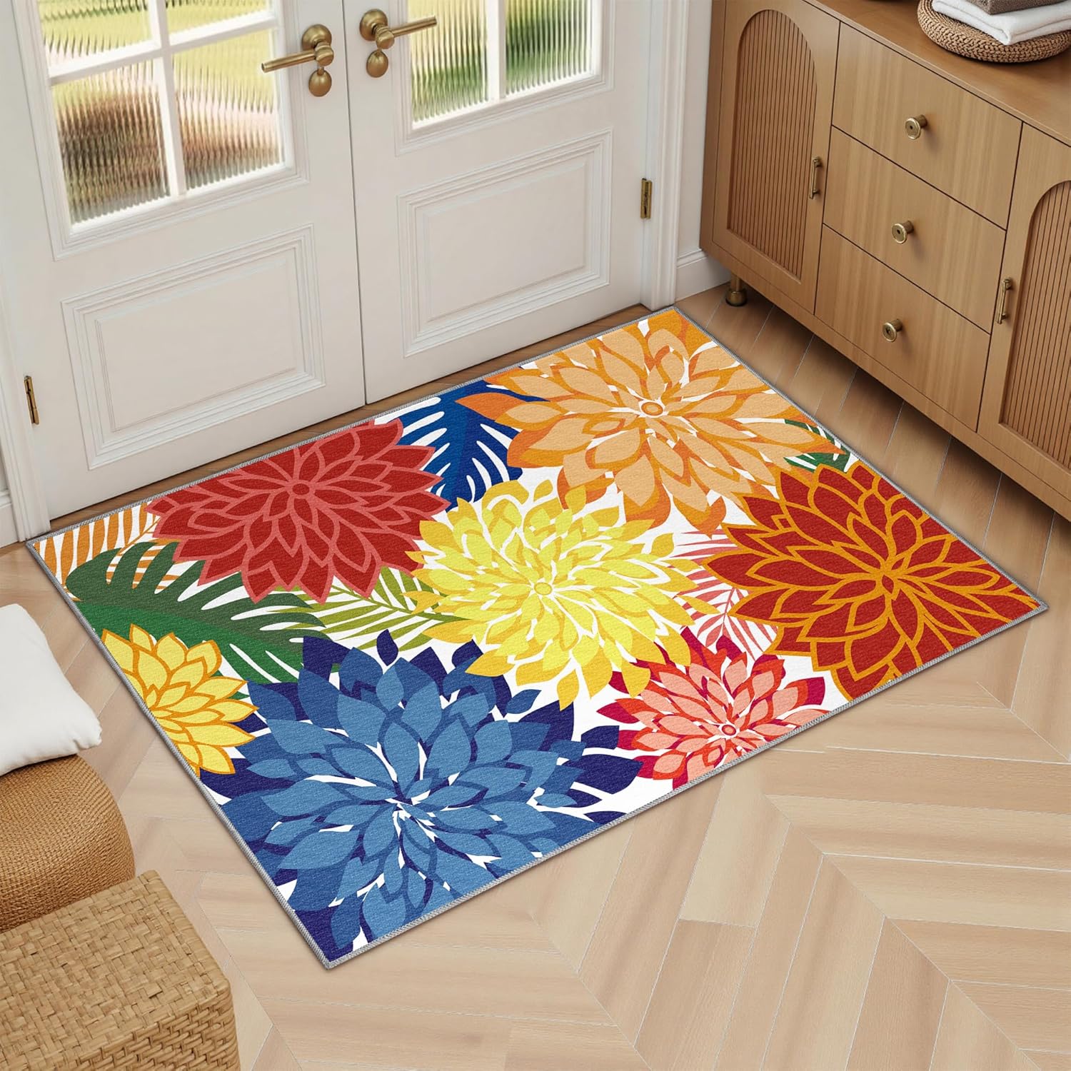 Area Rug 2x3 Washable Entry Small Rug Multicolored Tropical Botanical Modern Floral Indoor Kitchen