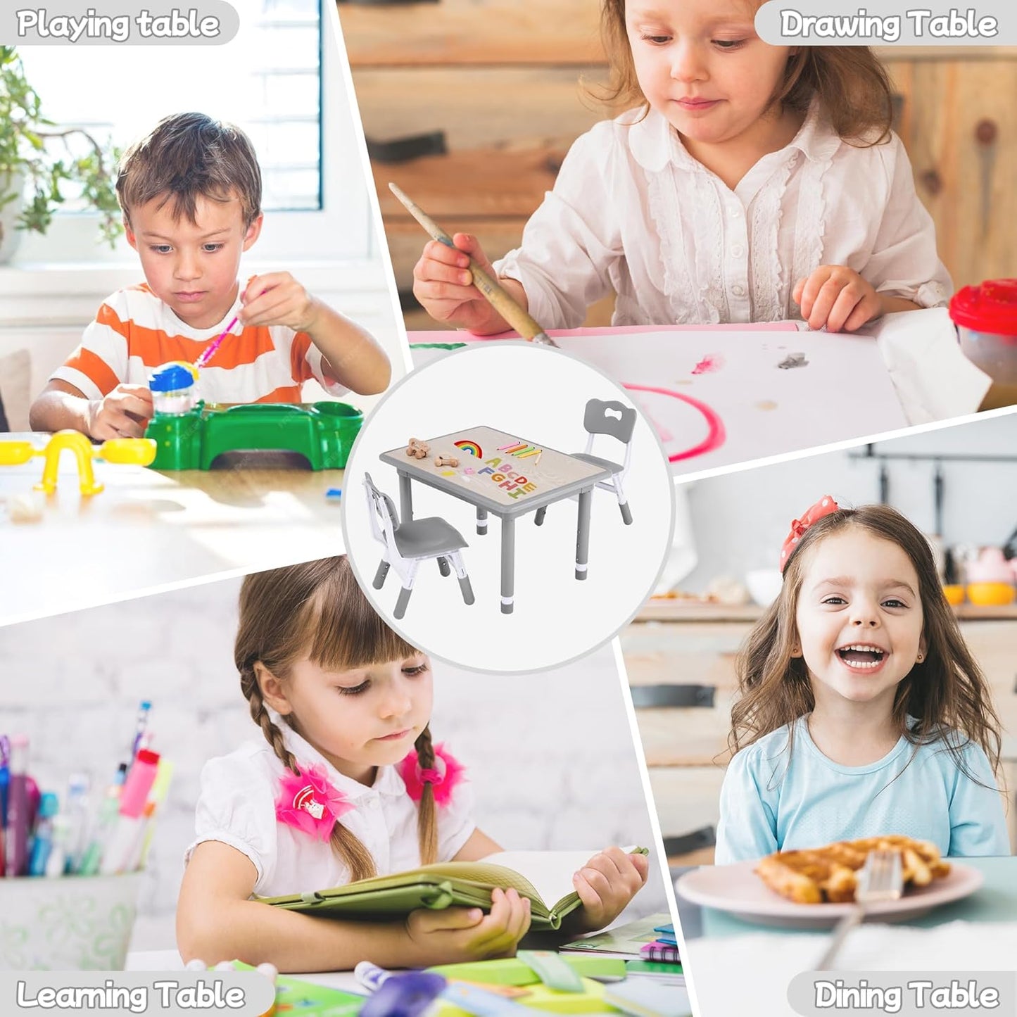 Toddler Table and Chair Set, Height Adjustable-Upgrade Kids Table and 2 Chairs for Ages 3-8