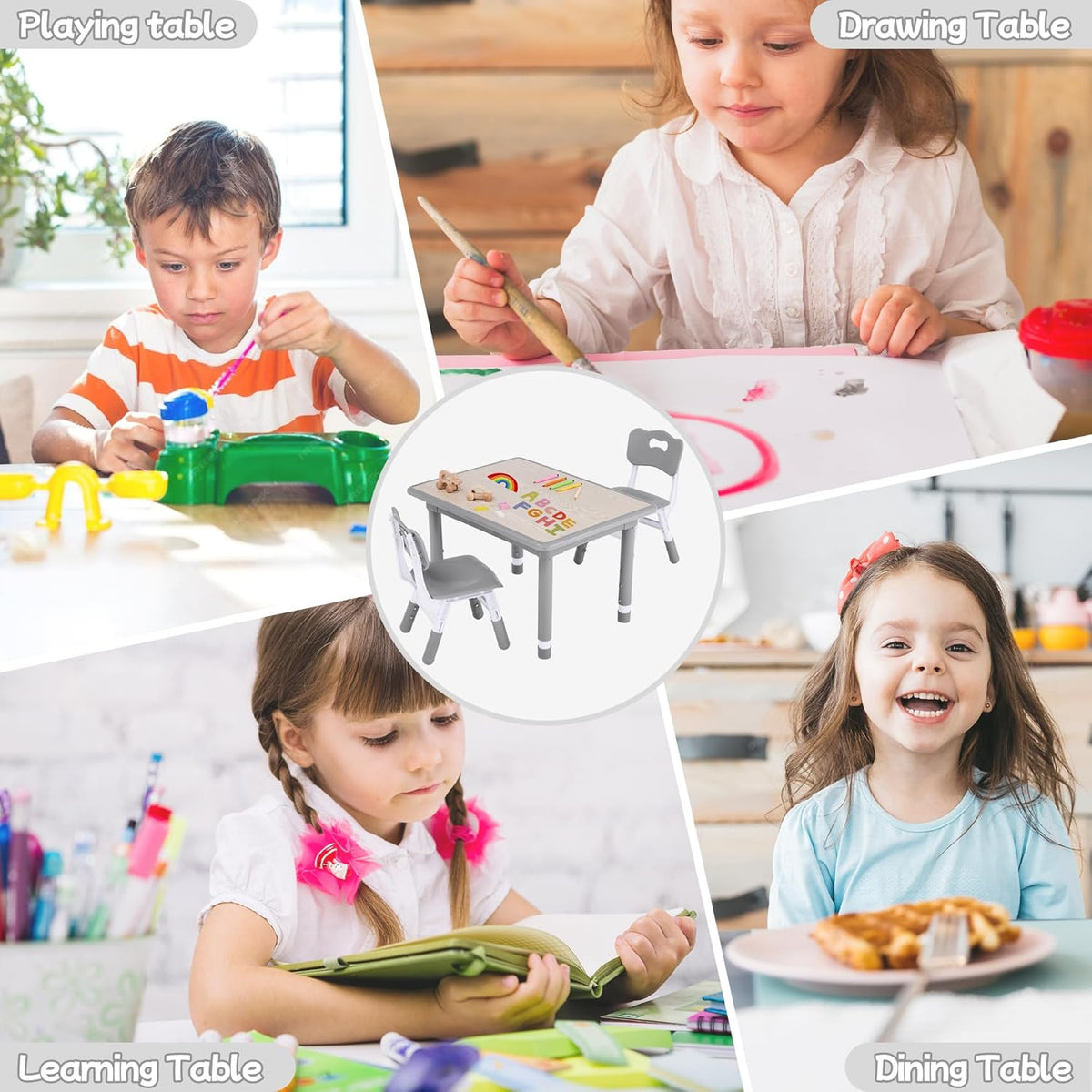 Toddler Table and Chair Set, Height Adjustable-Upgrade Kids Table and 2 Chairs for Ages 3-8