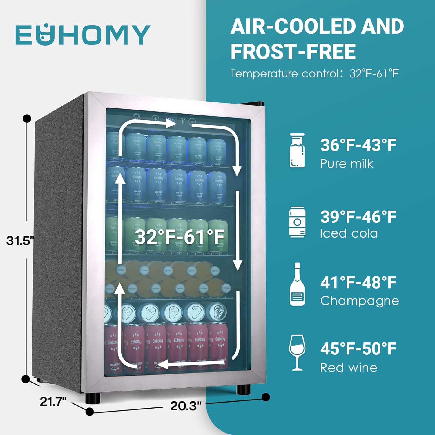 EUHOMY 4.5 Cu.ft Beverage Refrigerator and Cooler, 145 Can Mini fridge with Glass Door for Soda
