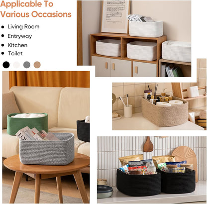 OIAHOMY 4 Pack 14.17*11.02*6.3IN Storage Baskets for Organizing Shelves, Woven Rope Baskets for