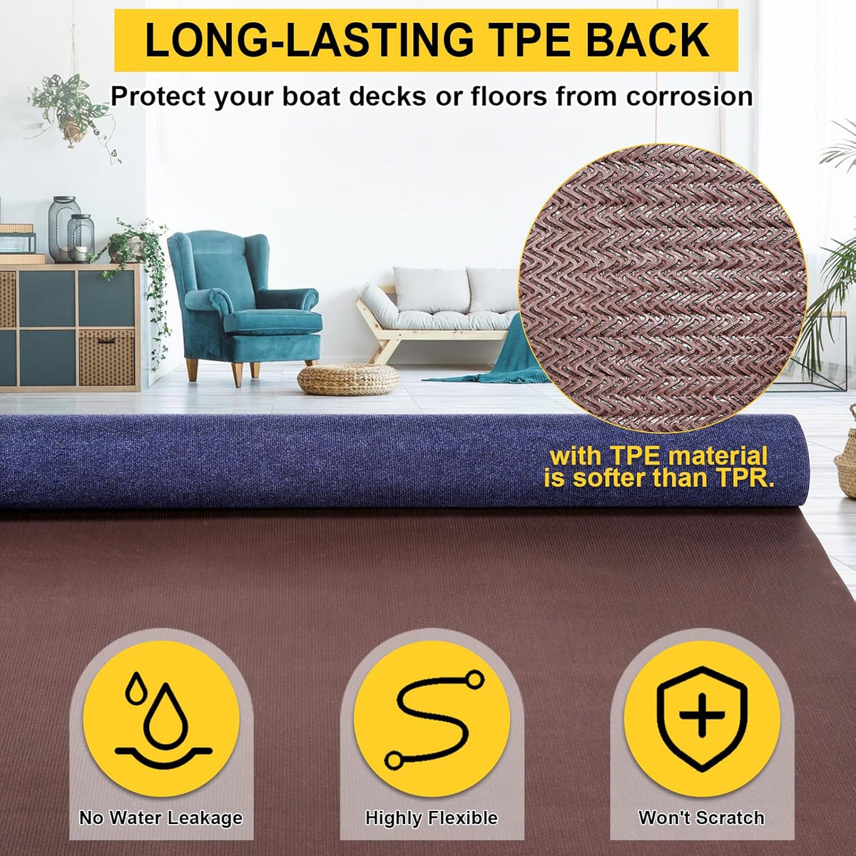 Marine Carpet,6 FT x 18 FT Deep Blue Indoor Outdoor Carpet 0.2" Thick Boat Carpet with Water-Proof