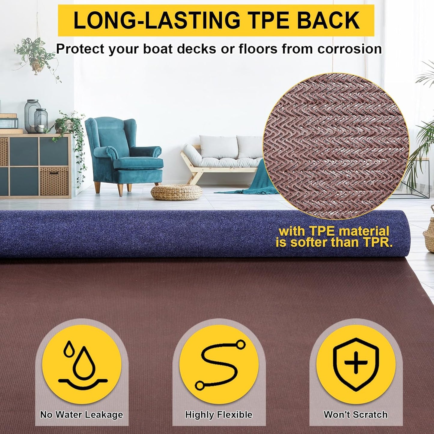 Marine Carpet,6 FT x 10 FT Deep Blue Indoor Outdoor Carpet 0.2" Thick Boat Carpet with Water-Proof